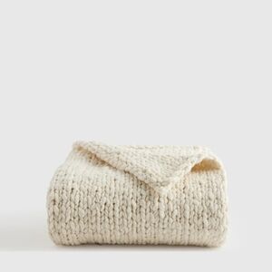 QUINCE CHUNKY WOOL KNIT THROW NATURAL COLOR NWT